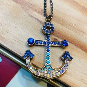 Betsey Johnson Blue Jewel Anchor Necklace